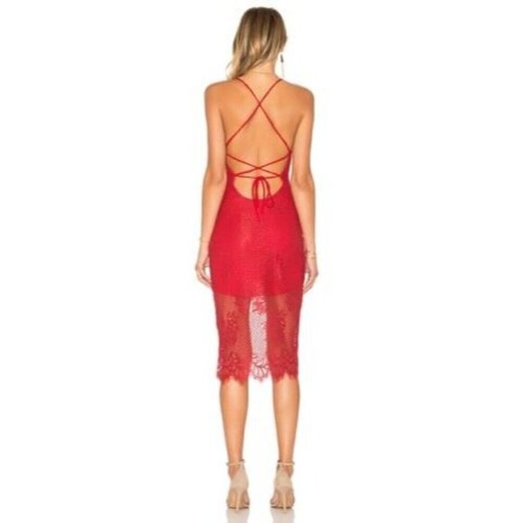 Lovers & Friends red lace SKYLIGHT DRESS with lace up back. - Picture 2 of 12